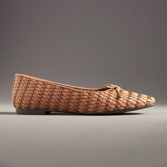 $128 SCHUTZ Arissa Brown Leather Straw Woven Tie Slip-on Ballet Flats Size 9.5B - Picture 2 of 12